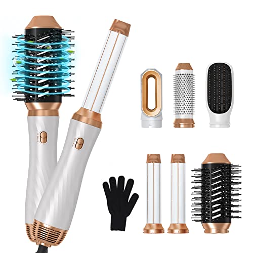 Hot Air Brush,Yitrust 6 In 1 Hair Dryer Brush,2023 Negative Ionic Detachable Hair Styling Tool Set,Round Hot Air Straightener Brush Volumizer,Air Curler Wand,Brush Blow Dryer Set #TOP14