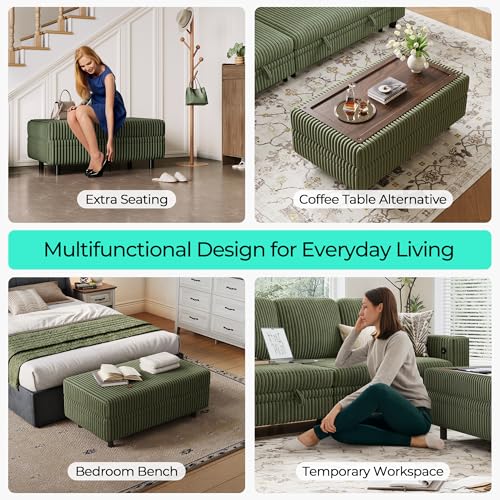 Image of LINSY HOME Sectional Sleeper Sofa - Modular Ottoman Module (Green, Sleeper Sofa Ottoman) | Storage