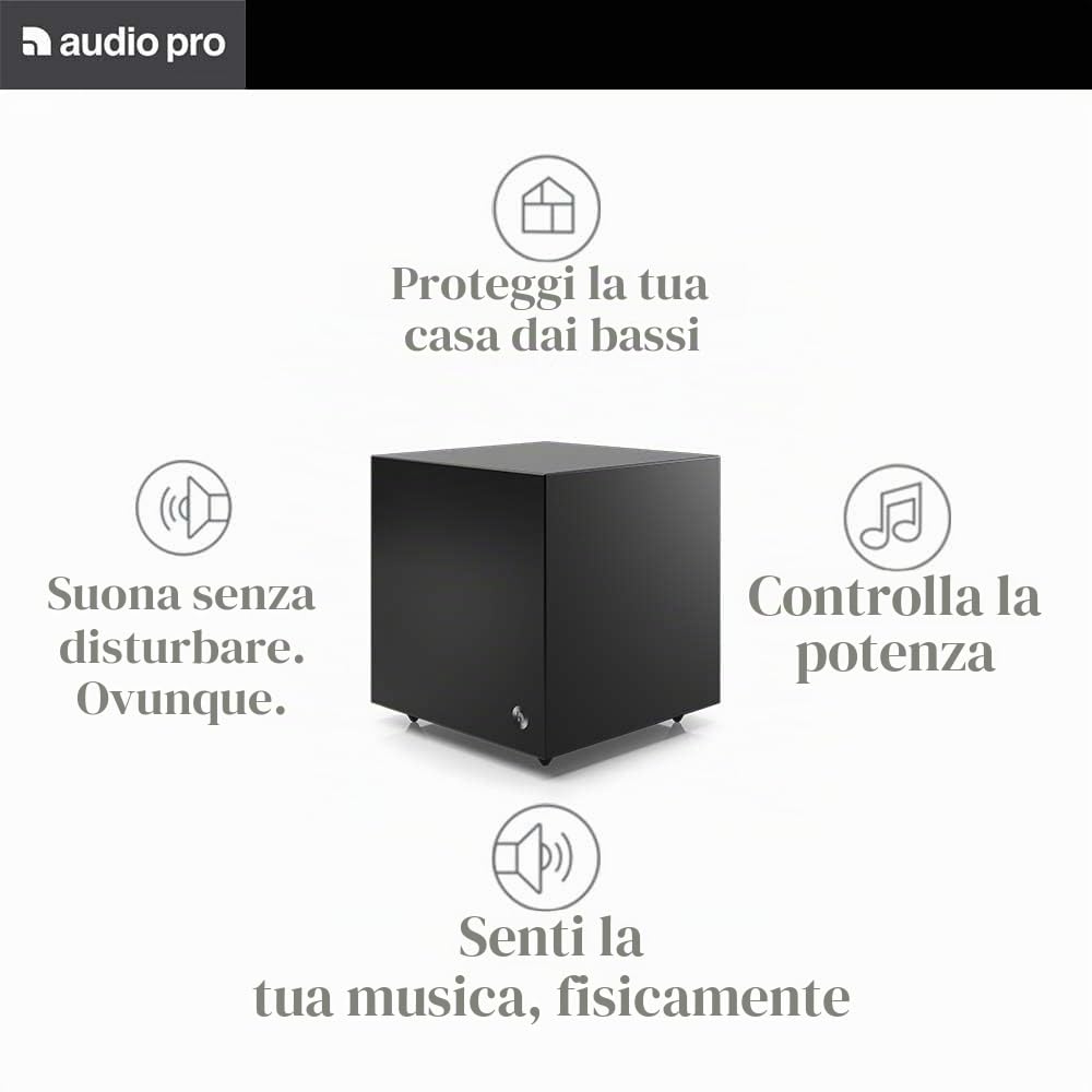 Audio Pro Subwoofer Bass Reflex per lo Streaming Audio e TV Sound con Connessione Wi-Fi - Potente Cassa Bassi Profondi - Amplificatore digitale 150W classe D SW-5 - Bianco