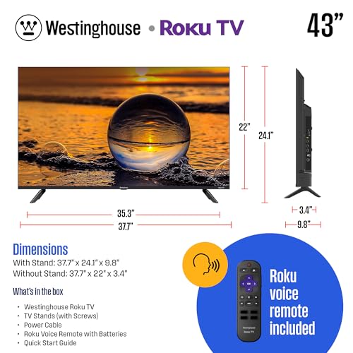 Image of Westinghouse Roku TV - 43 Inch Smart TV, 4K UHD QLED Television w /HDR 10+, Dolby Vision, Wi-Fi & Mobile App Connectivity, Flat Screen Compatible w /Apple HomeKit, Alexa, & Google Assistant