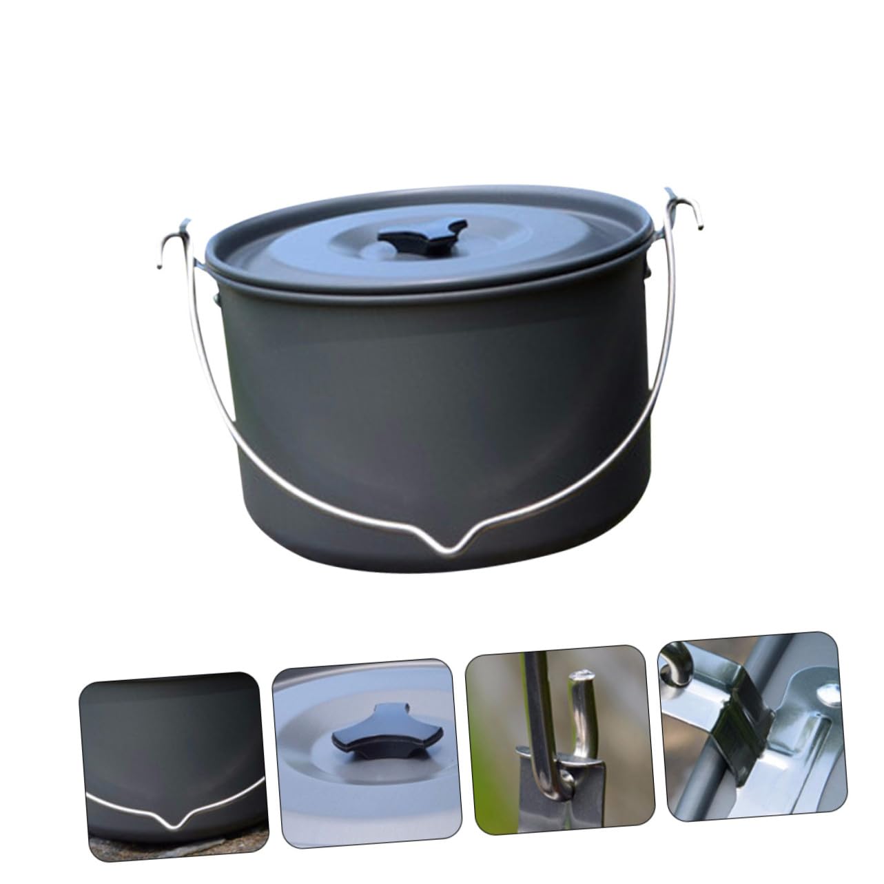Pot De Camping Suspendu Aluminium Capacité Importante Résistant Poignée pour Pique- Plein Air Personnes