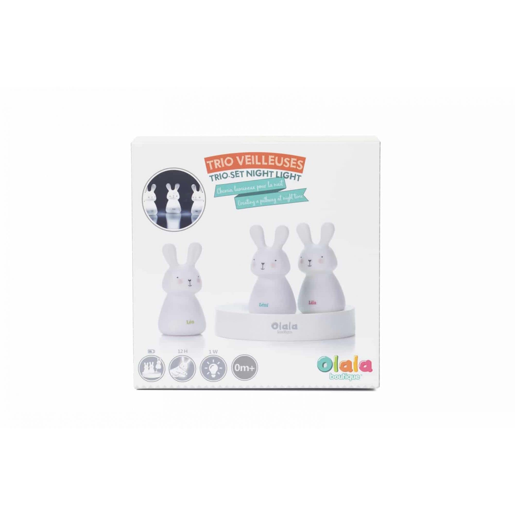 Olala® - Luce notturna ricaricabile senza fili, coniglio per neonati e bambini, luce notturna per regalo di nascita, ragazza e ragazzo, con autonomia 12 ore