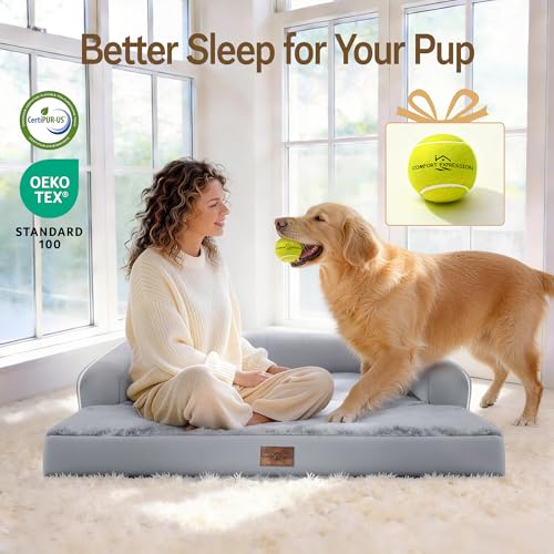 Image of Comfort Expression Washable Orthopedic Dog Bed for Extra Large Sized Dogs | Waterproof Memory Foam Pet Bed 45x35 Inch with Removable Cover with Non-Slip & Bolster, Grey