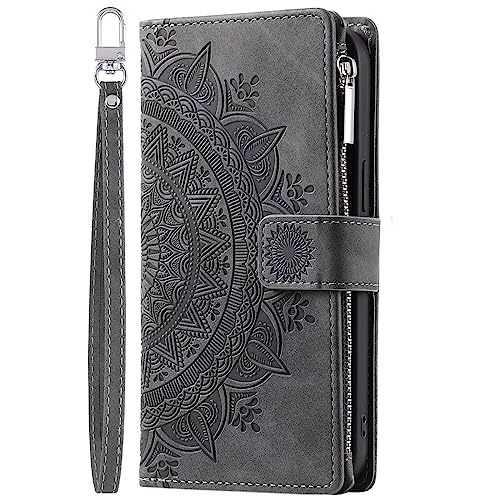 Miagon Cerniera Portafoglio Custodia per Samsung Galaxy A13 4G Magnetica Totem Fiore Goffratura Cover Protettiva Libro con Porta Carte Flip Caso con Cinturino da Polso