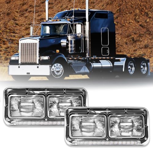 Sterlix LED DRL Headlights for Kenworth T400 T600 T800 W900 K100 C500 Peterbilt 378 379 Front Headlight Assembly OE Replacement Driver Left and Passenger Right Side DOT Approved [Included All Bulbs]
