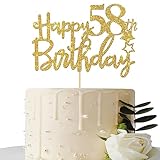 Gold Glitter Happy 58th Birthday Cake Topper - 58 Sign Cake Topper - Cheers to 58 Years Party...