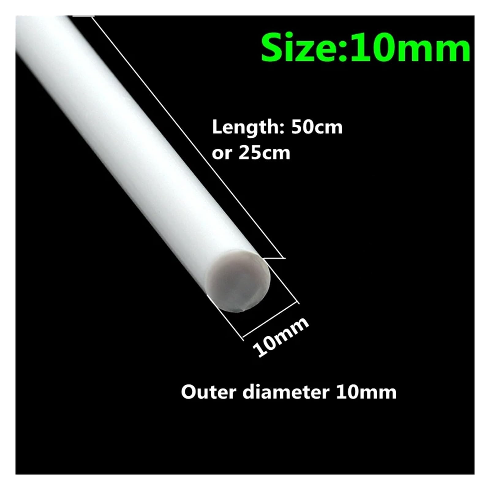 Pręty okrągłe ABS o średnicy 1 mm/1,5 mm/2 mm/3 mm/4 mm/5 mm/6 mm/8 mm/10 mm, wykonane ręcznie, do piaskownicy, modelarskie, plastikowe pręty(Solid round bar 10mm,20PCS Length 50cm)