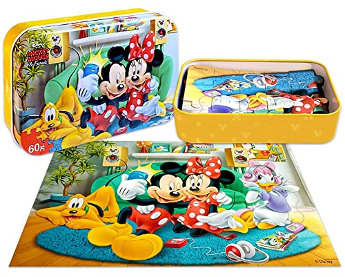 Neilden Disney Minnie Mouse Jigsaw Puzzles For Kids Ages 4-8,60 Pieces Mickey Mouse Puzzles For Children Girls And Boys,Packed In Tin Box,Puzzle Size:9.2"X5.9" #TOP4