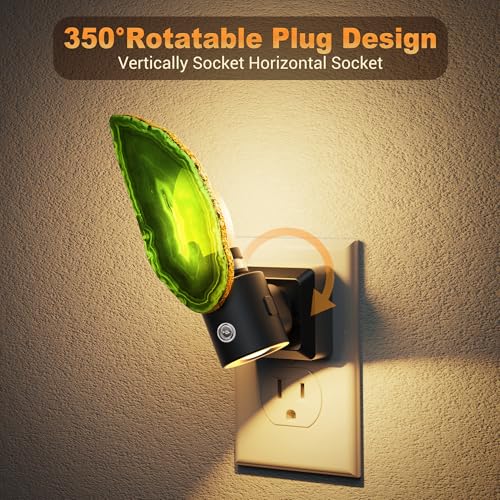 Image of JandCase Night Lights Plug into Wall, 2 Pack Agate Night Light | Dimmable Night Light Aesthetic Crystal, Dusk to Dawn Sensor,Healing Stone Agate Decorative Nightlight Home Living Room