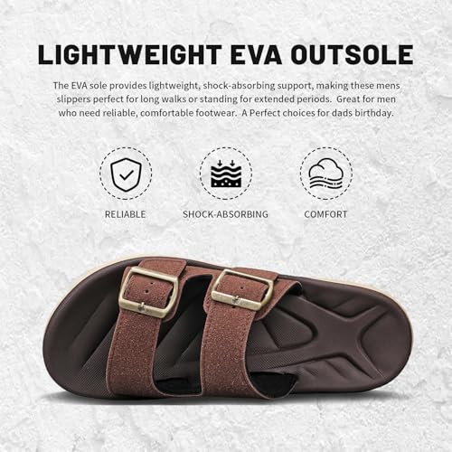 Image of Mens Sandals Arch Support Comfortable Beach Slides with Adjustable Buckle Straps Slippers for Men