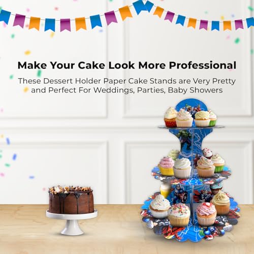 AEX 3 Tier Cake Stands for Afternoon Tea, Biodegradable Cupcake Stand Cardboard, Round Dessert Tower for Party, Birthday, Anniversary, Wedding (Captain America) - Image 5