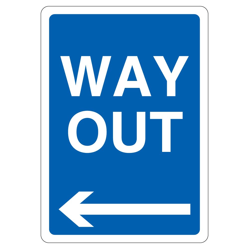 V Safety Way Out - Arrow Left 210 x 297 mm (A4) - 1mm Rigid Plastic Safety Sign