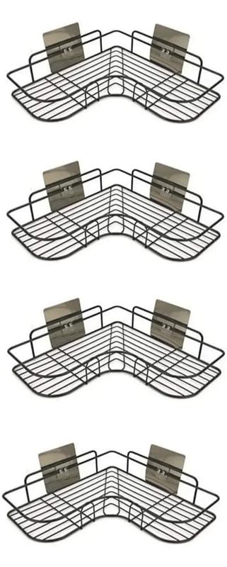 Pack of 4 Self Adhesive Corner Shelf for Bathroom/Adhesive Shelf for Kitchen with Magic Sticker/Bathroom Organizer Without Drill (GI Metal, Black) (B0D8R1S8FT) Amazon Price History, Amazon Price Tracker