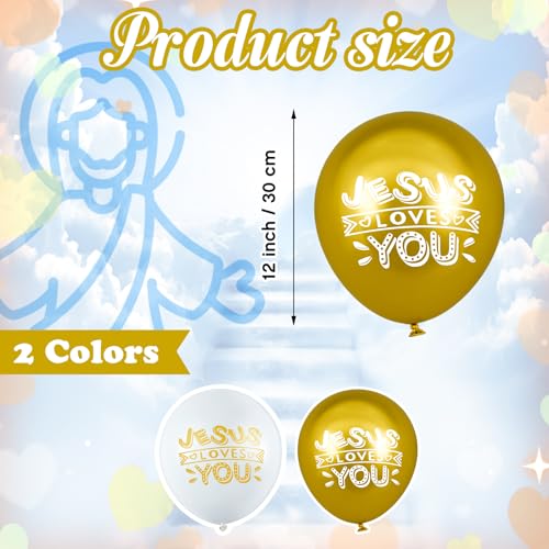 Image of Gejoy 60 Pcs Jesus Loves You Balloon 12 Inch Latex Christian Religious Jesus Balloon Party Decor for He Is Risen Party Decor Favor Cross Church Event Birthday Sunday Supplies(Gold White)