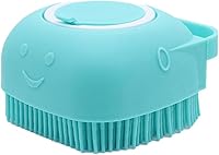 SESAWILLIAM Dog Bath Brush with Shampoo Dispenser - Soft Silicone Scrubber for Shedding, Washing, Massaging Short & Long Haired Pets (Blue)