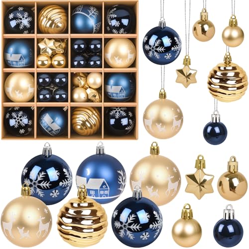 44er Kunststoff Weihnachtskugeln Blau Gold Set,3/6cm Weihnachtskugeln...
