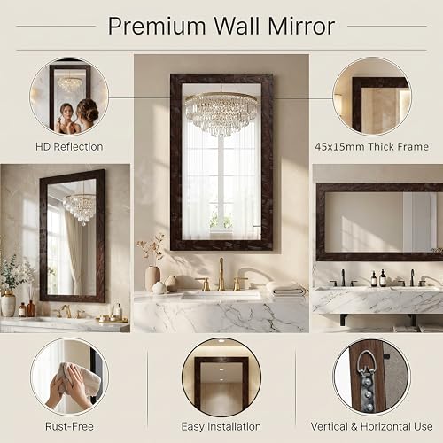 Image of Amazon Basics Synthetic Framed Exquisite Rectangular Wall Mirror | Versatile Usage for Living Rooms, Bedrooms| Standard Trim (Brown) | 15 Inch X 39 Inch