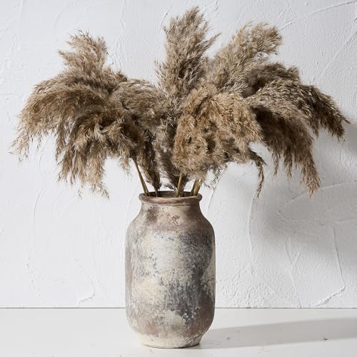 SIDUCAL Rustic Ceramic Farmhouse Flower Large Vase, Whitewashed Terra Cotta Vase, Pottery Decorative Flower for Home Decor, Table, Living Room Decoration, Shelf Decor, Mantel, 9.5 Inch, Terra