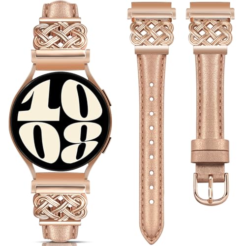 TOYOUTHS Celtic Knot Leather Strap Compatible with Samsung Galaxy Watch 7, 6, 5, 4 FE Active 2 40/44mm, 5 Pro/4 Classic for Women - 20mm Slim Dressy Band in Rose Gold