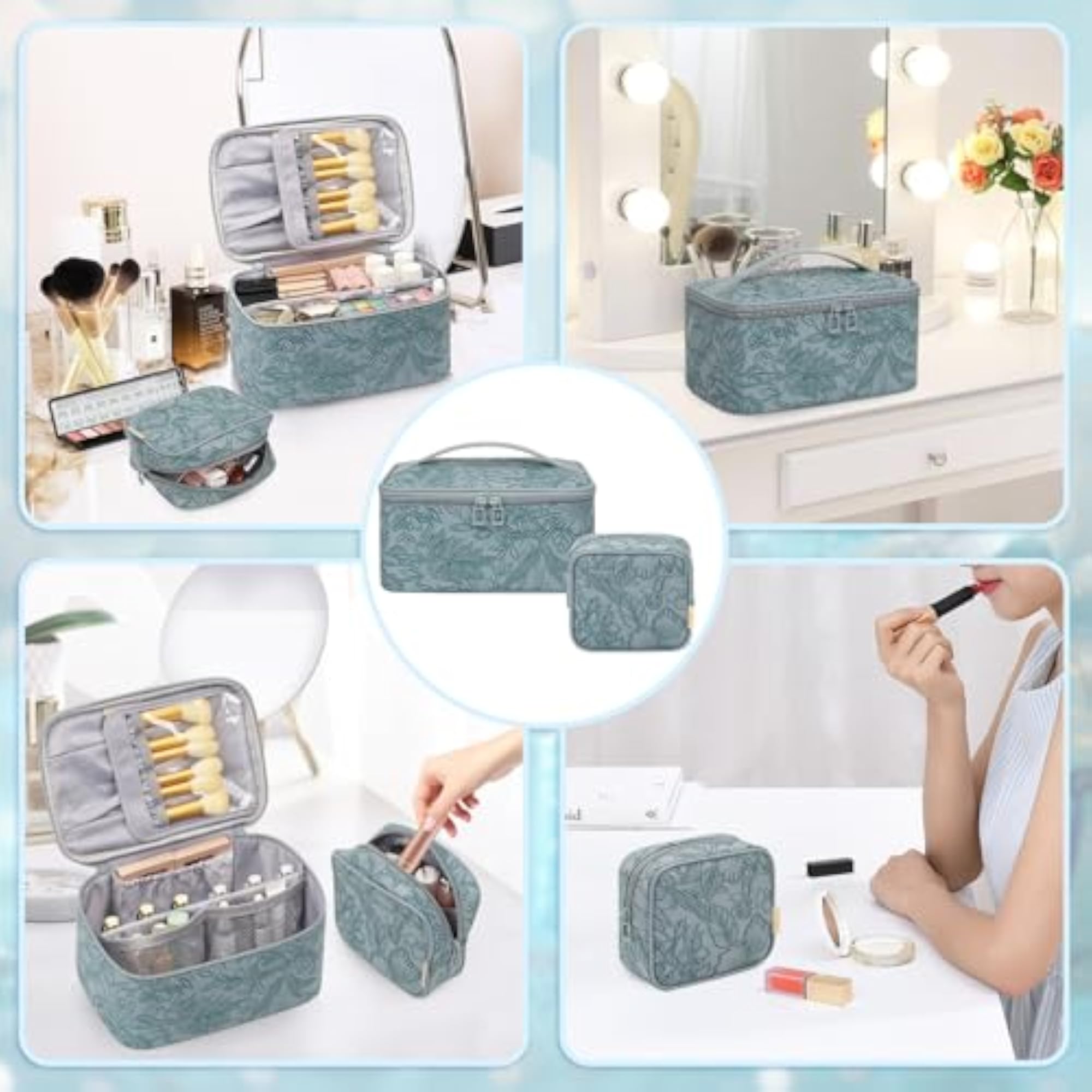 Large Makeup Organizer Case & Small Makeup Bag Set