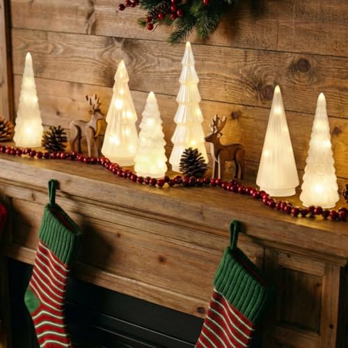 Riakrum 6 Pack White Glass Tree Decor Lighted Winter Tree