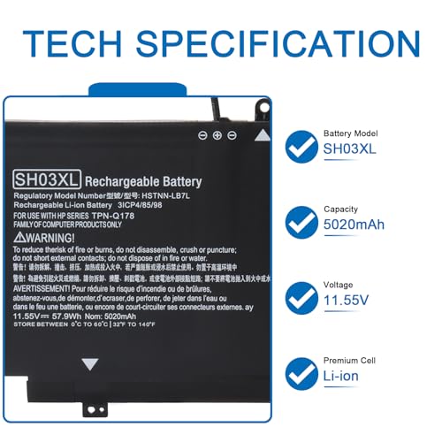 OPAHUTER SH03XL CN03XL Battery for HP Spectre X360 13-AC0XX 13-AC033DX 13-AC052NA 13-W0XX 13-W063NR 13-W013DX 13-AC023DX 13-AC013DX 13-AC063DX 13T-AB000 859026-421 859356-855 HSTNN-LB7L 57.9Wh