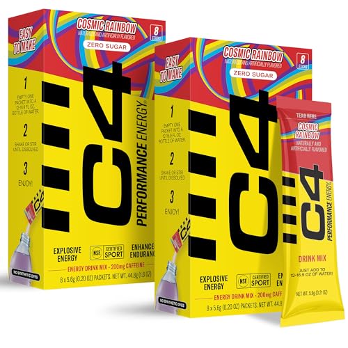 C4 Performance Energy, Cosmic Rainbow, 200mg Caffeine, Zero Sugar, NSF (2 Boxes, 16 Sticks)