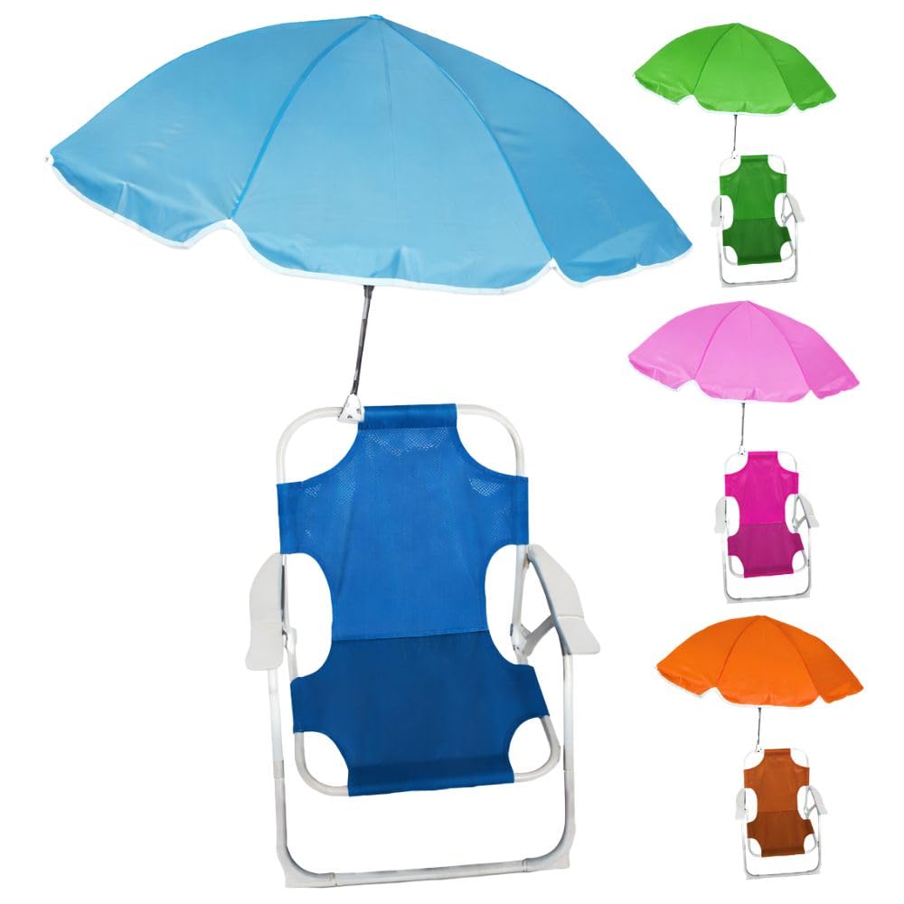 Spiaggina Sedia Sdraio Pieghevole per Bambini con Ombrello Integrato – Sedia Mare Compatta 47×37 cm, Colori Assortiti