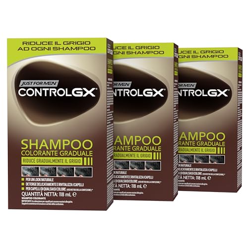 Just For Men Control GX - Champú para hombre, color y color de pelo, reduce gradualmente las grises para un aspecto natural (3 unidades)