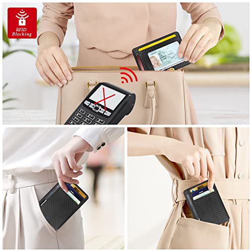 Image of CONISY Slim Credit Card Holder for Women, Thin Front Pocket Leather Mini Wallet with RFID Blocking (Black)