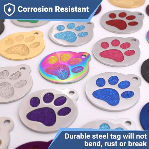 Gotags STEEL_ROUND_SMALL_PAW_BLUE Paw Print Round Stainless Steel Pet Tag For Dogs And Cats, Personalized With 4 Lines Of Custom Engraved Id Name And Number thumb #2