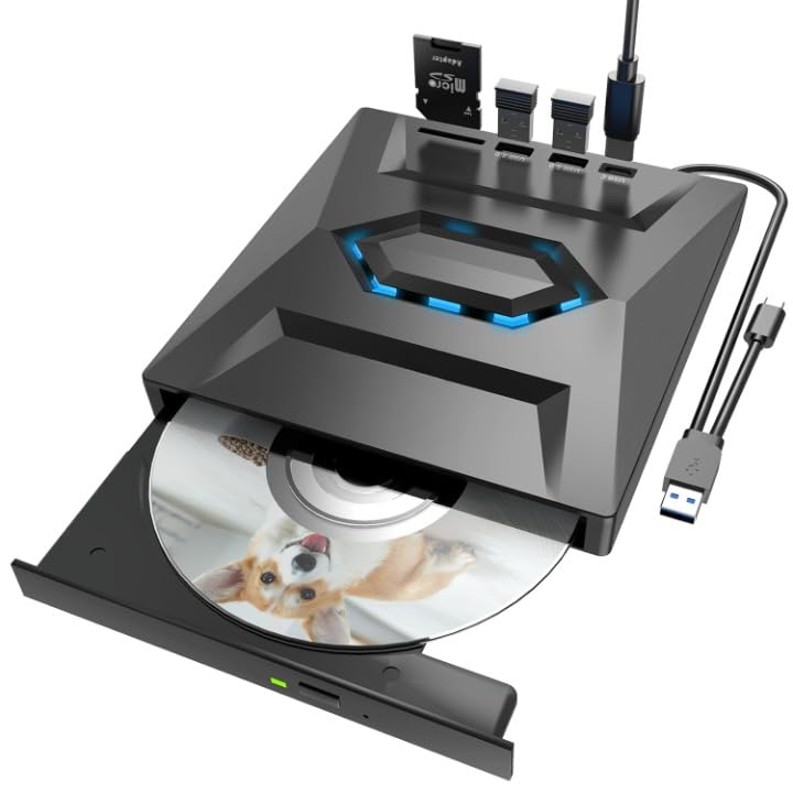 atdaraz External CD DVD Drive for Laptop,USB C Portable CD/DVD +/-RW Burner DVD Player for Laptop with SD Card Reader USB 3.0 hub Compatible with Laptop PC Windows Linux (External DVD Writer 5 in 1)-image-31