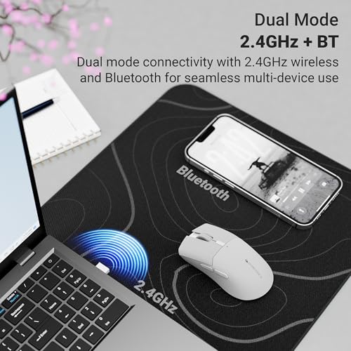 Image of Zebronics Rechargeable Wireless Mouse, Dual Mode 2.4GHz + BT, Upto 2400 DPI, 6 Buttons, USB Nano Receiver, Type-C, Silent Operation, Ergonomic Design (Blanc 100, White)