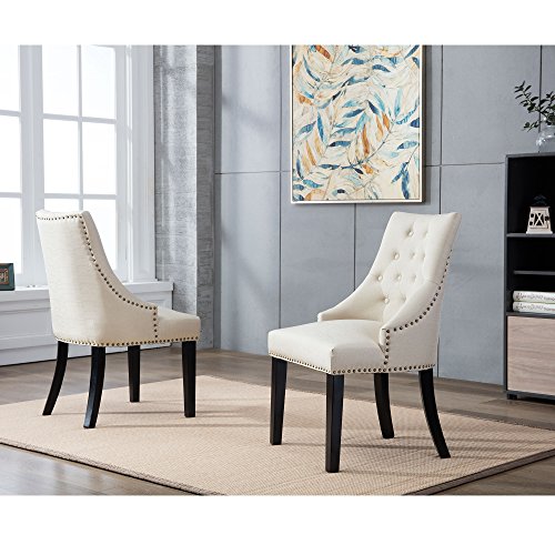 Dagonhil Fabric Dining Chairs Set Of 2 Tufted Dining Room Chairs Upholstered Kitchen Chairs, Accent Chairs With Black Solid Wood Legs, Nailed Trim (Beige) #TOP1