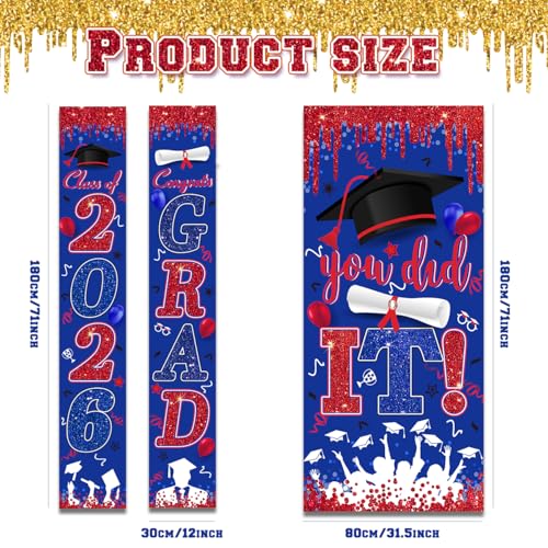 Image of Red and Blue Graduation Decorations Class of 2026 Banner Congrats Grad Porch Signs and You Did It Door Cover for High School College Graduation Party Supplies