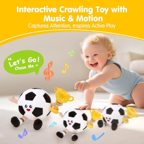 Image of hahaland Musical Baby Soccer Toy for 6-9-12 Month, Plush Tummy Time Ball Toys, Electric Bouncing Infant Toy, Multi-Sensory Stimulation Crawling Talking Early Education Gift for 1 Year Old Boy Girl