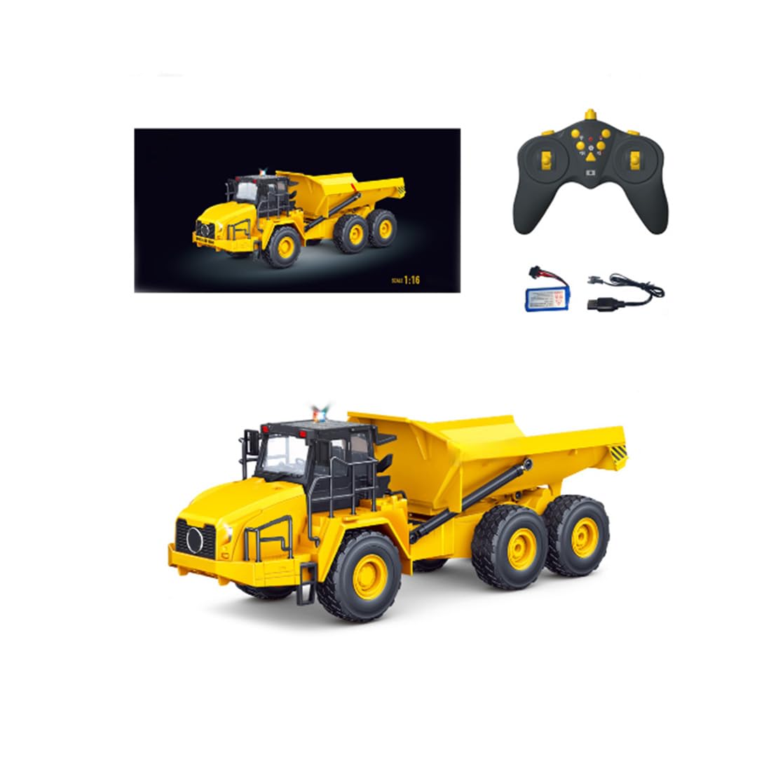LooWindoer 1/16 RC Dump Truck, 9CH Articulated Hauler Construction Vehicle