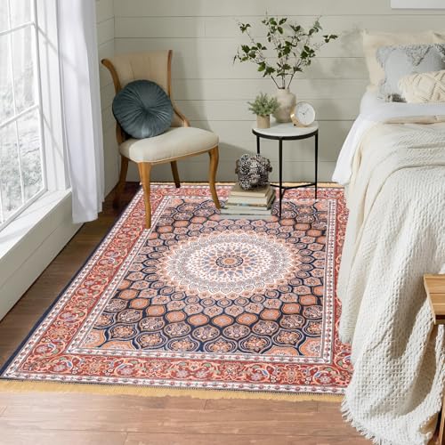 Image of Linen Basics 5 x 7 Feet 3D Multi Printed Vintage Mandala Carpet Rug Runner and Carpets for Bedroom /Living Area /Home with Anti Slip Backing (Multi Floral, 5x7 Feet)