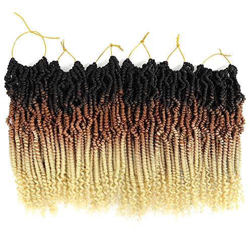 6 Packs Mini Passion Twist Hair 12 Inch Ombre Colors Bomb Twist Hair for Pre-looped Synthetic Crochet Braiding Hair (Black Brown Blonde)