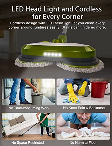 Cordless Electric Mop, Electric Spin Mop With Led Headlight And Water Spray, Up To 60 Mins Powerful Floor Cleaner With 300Ml Water Tank, Polisher For Hardwood, Tile Floors, Quiet Cleaning & Waxing #TOP2