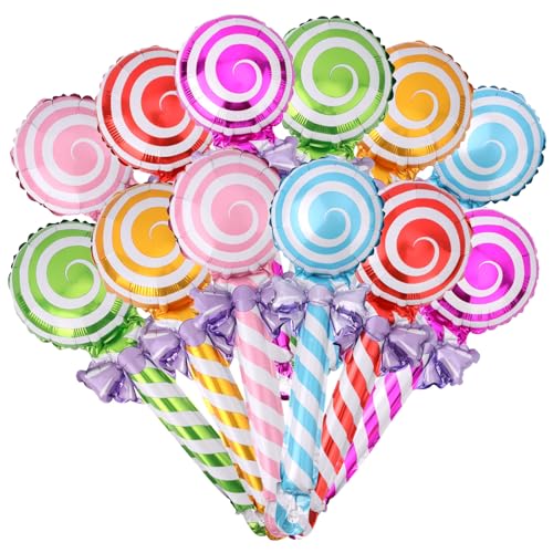 12pcs Sweet Candy Balloons 6 Colors Candy Shape Foil Balloons for Christmas Candyland Birthday Party Supplies Inflatable Giant Lollipop Decoration for Theme Party Holiday Wedding Favors