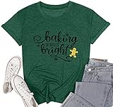 DUTUT Baking Spirits Bright Shirts Women Funny Christmas Gingerbread Man Shirt Casual Snowflake...