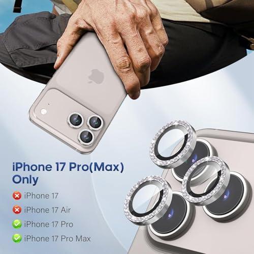 Image of for iPhone 17 Pro / 17 Pro Max Camera Lens Protector Bling, Individual Diamond Metal Ring with 9H Hardness, Scratch-Proof Camera Screen Protector, Stylish Accessories, Case Friendly (Gray)