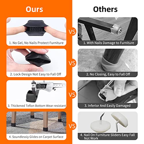 Ezprotekt 2 inch Square-black Furniture Cups Chair Leg Caps, Chair Leg Covers Smooth Moving Chair Feet Protectors - Image 4