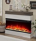 Maxhonor 3-Sided View Electric Fireplace Insert - Minimalist Mantel - 12 Color Flame Effect - 1500/750 Watt Heater - Remote Control - Log & Crystals(40', White)