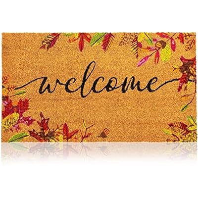 Juvale Natural Coir Welcome Door Mat, Autumn Leaves Fall Decor (30 x 17 in)