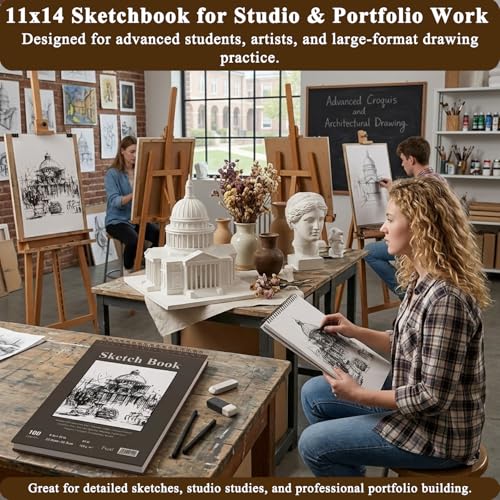 Image of Fuxi Sketchbook 8.5x11, 100 Sheets Hard Cover Sketch Book 8.5 inch x 11 inch, 68 lb /100gsm Drawing Pad Paper, Spiral Sketch Pad 8.5 inch x 11 inch, Blank Sketchbook for Art Class, Artist Supplies for Adults