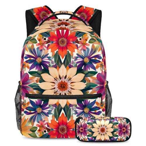 Ensemble sac à dos pour garçons et filles avec trousse scolaire imprimé floral 2pcs