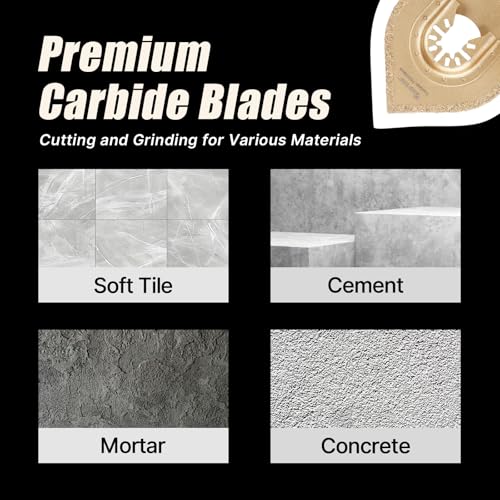 Vearter BDJP-YZHJ-6PCS Carbide Oscillating Tool Blade, Multitool Saw Blade Quick Release Power Accessories Universal Kit For Tile Grout Mortar Concrete Masonry thumb #1