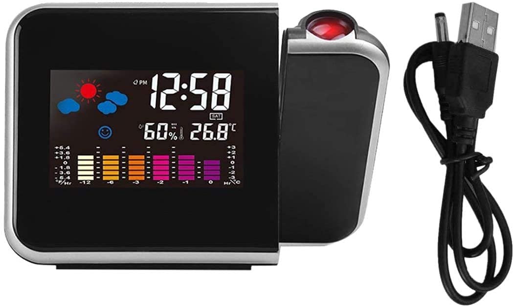 Despertador de proyección, Techo Despertador, Despertador, Digital, Despertador, proyección, Despertador Digital, LED, con estación horaria, LCD, Temperatura y Fecha, Carga USB 12 y 24 Horas para